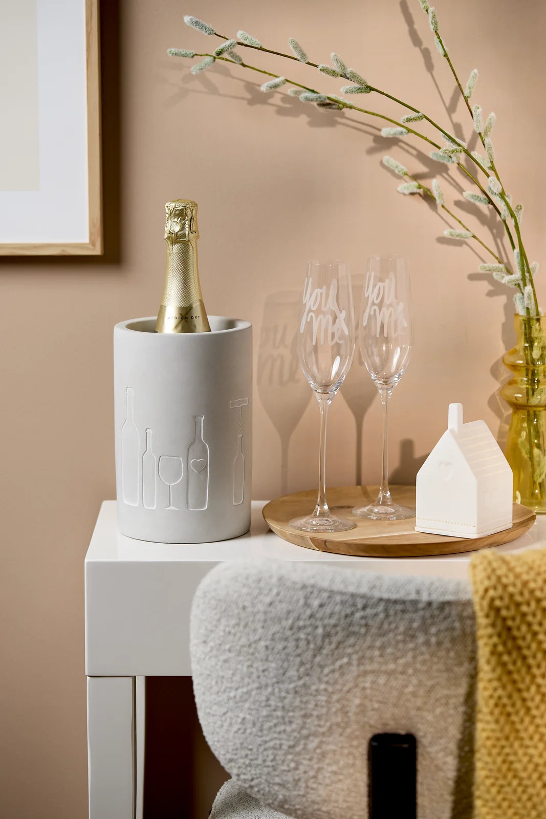 Vino concrete wine cooler bottle+glass h.21cm