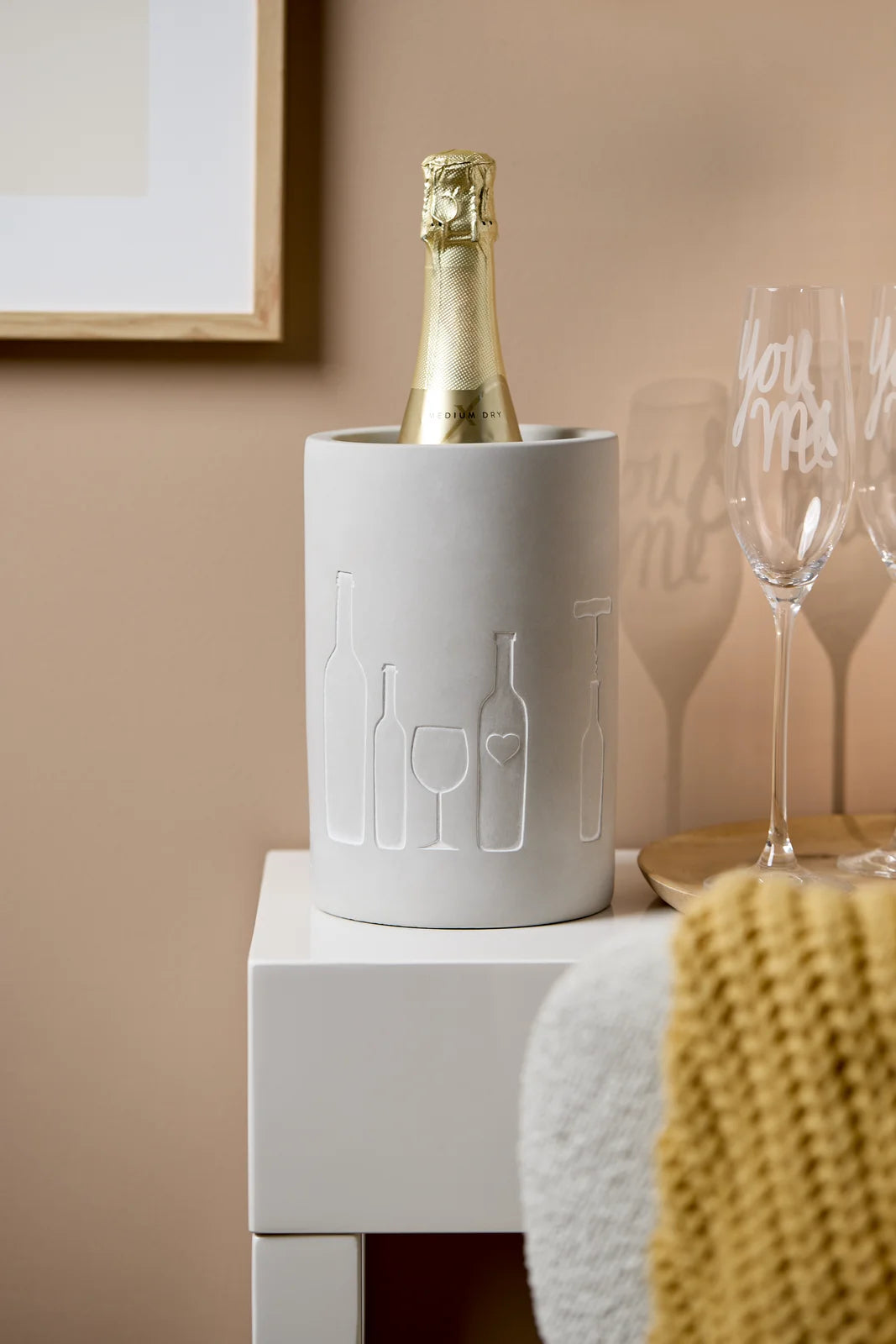 Vino concrete wine cooler bottle+glass h.21cm