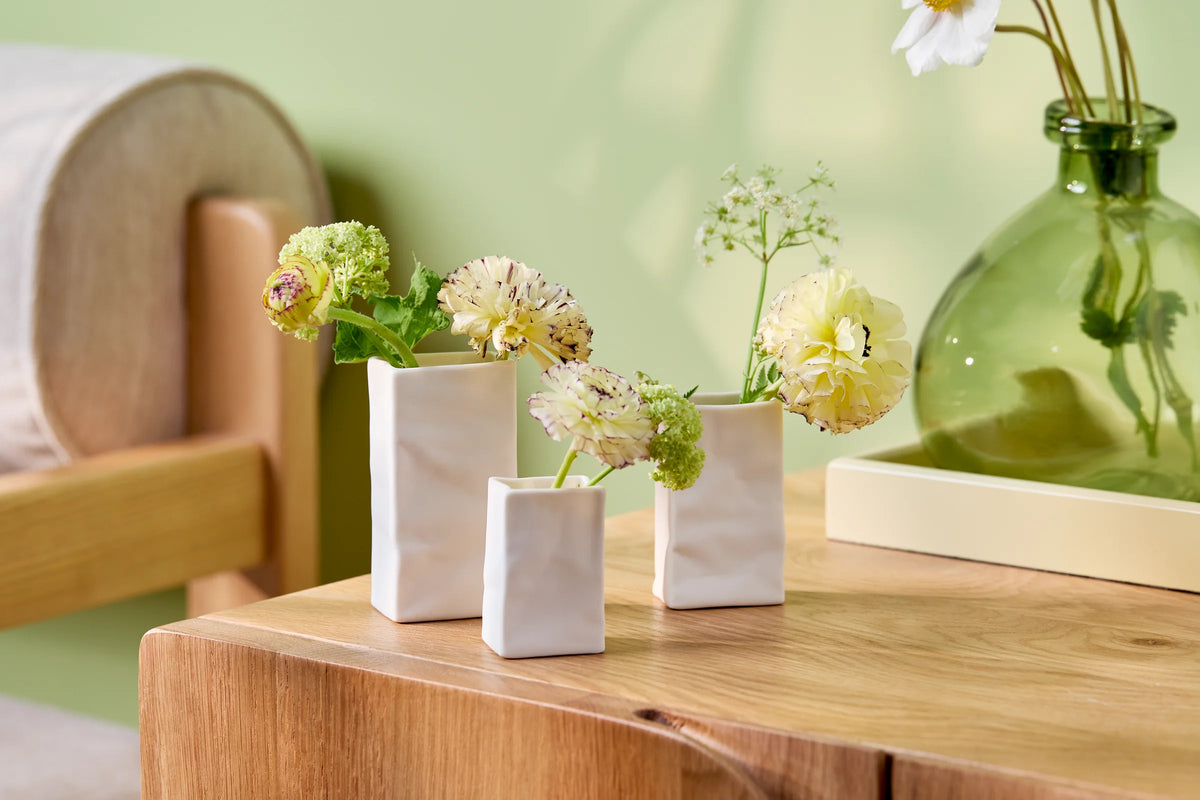Vase mini porcelain bag set of 3
