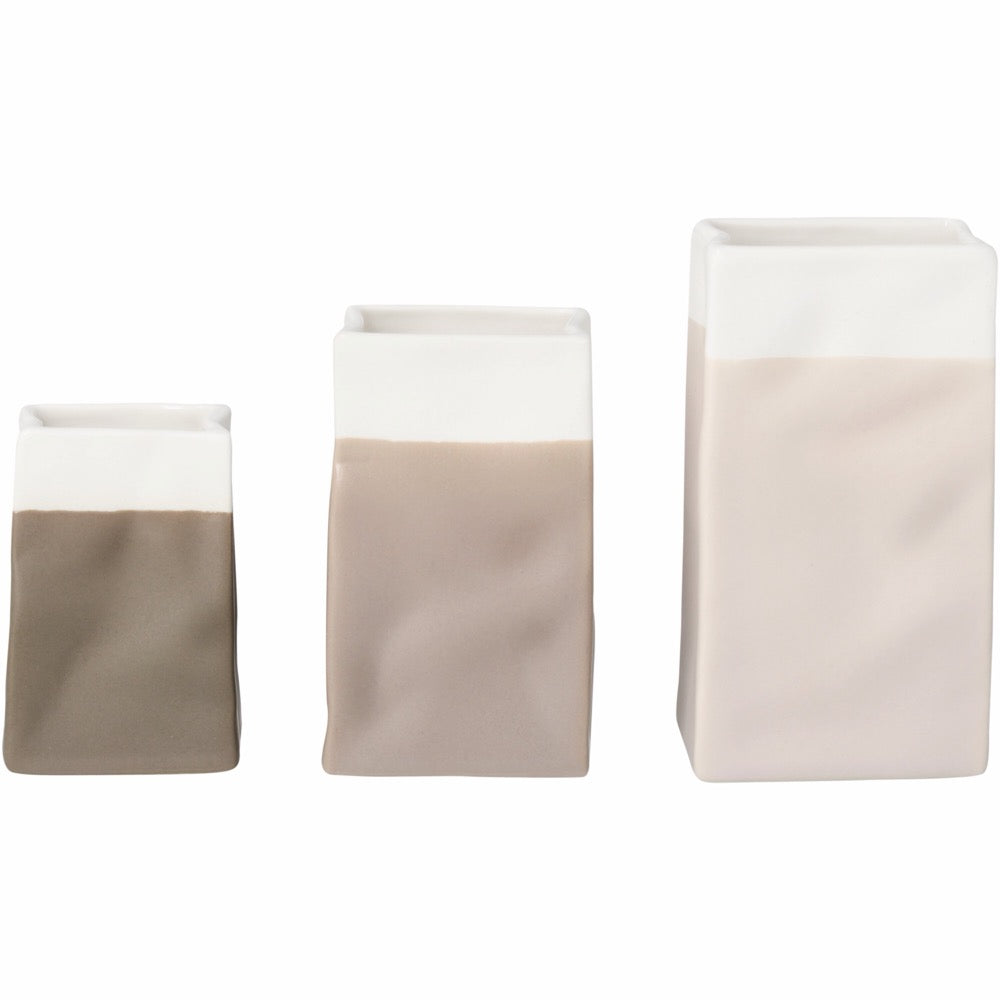 Vase mini porcelain bag grey set of 3