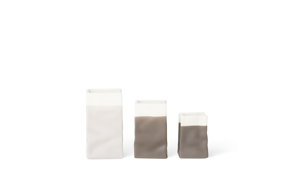Vase mini porcelain bag grey set of 3