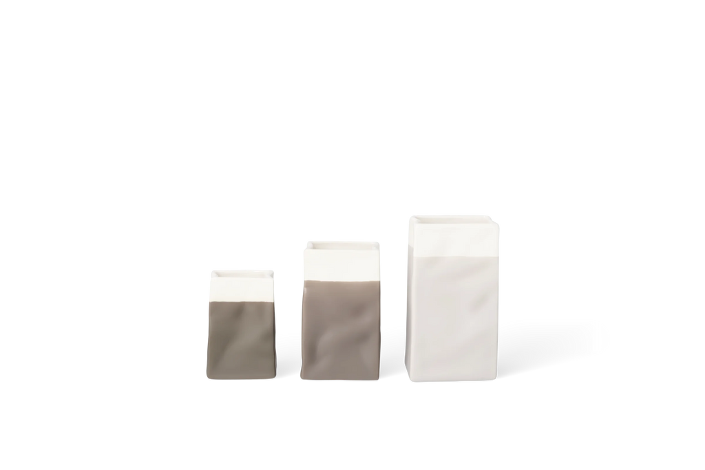 Vase mini porcelain bag grey set of 3