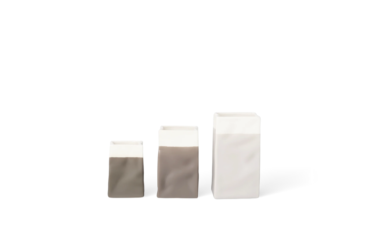 Vase mini porcelain bag grey set of 3