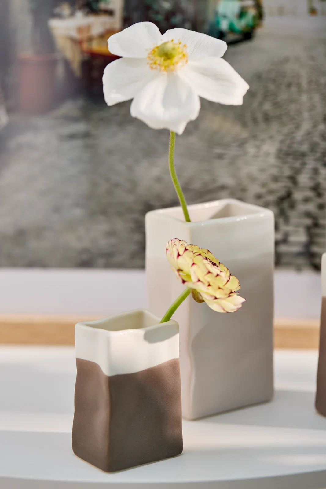 Vase mini porcelain bag grey set of 3