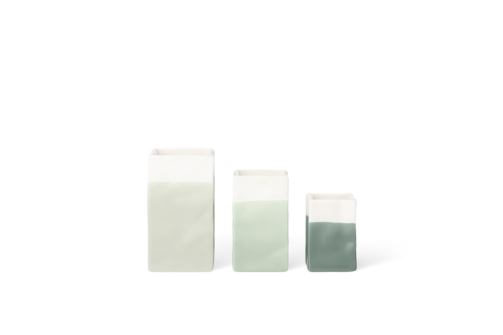 Vase mini porcelain bag green set of 3