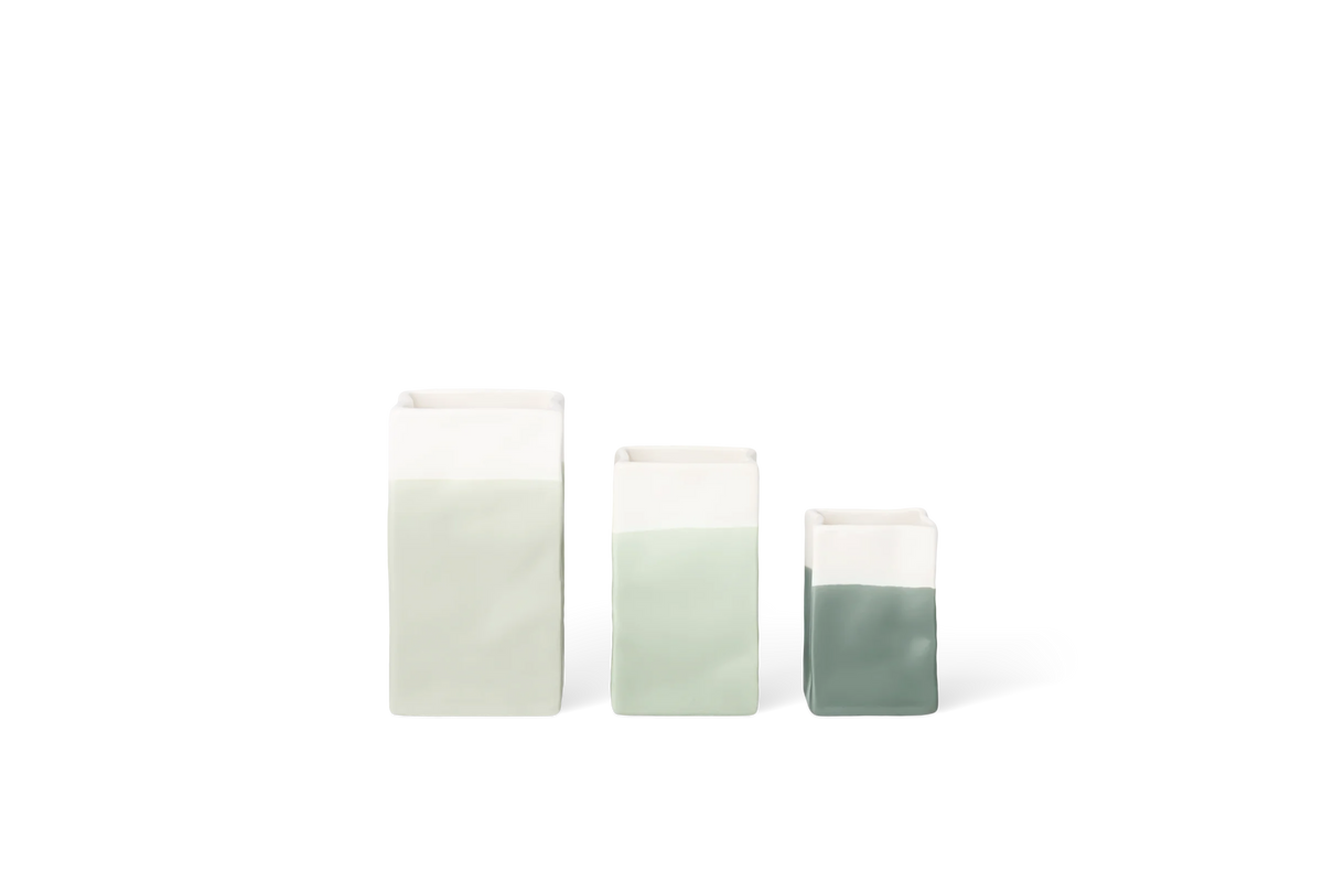 Vase mini porcelain bag green set of 3