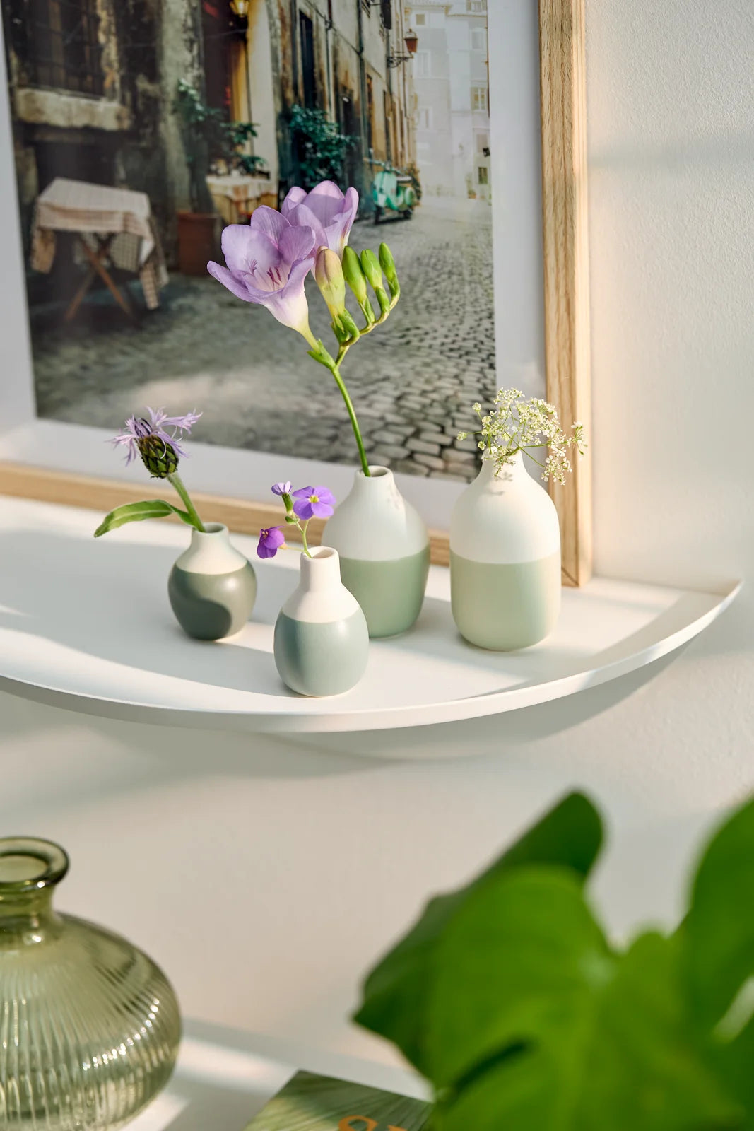 Mini bottle vases green Set 5-8,5x3,5-4,5cm