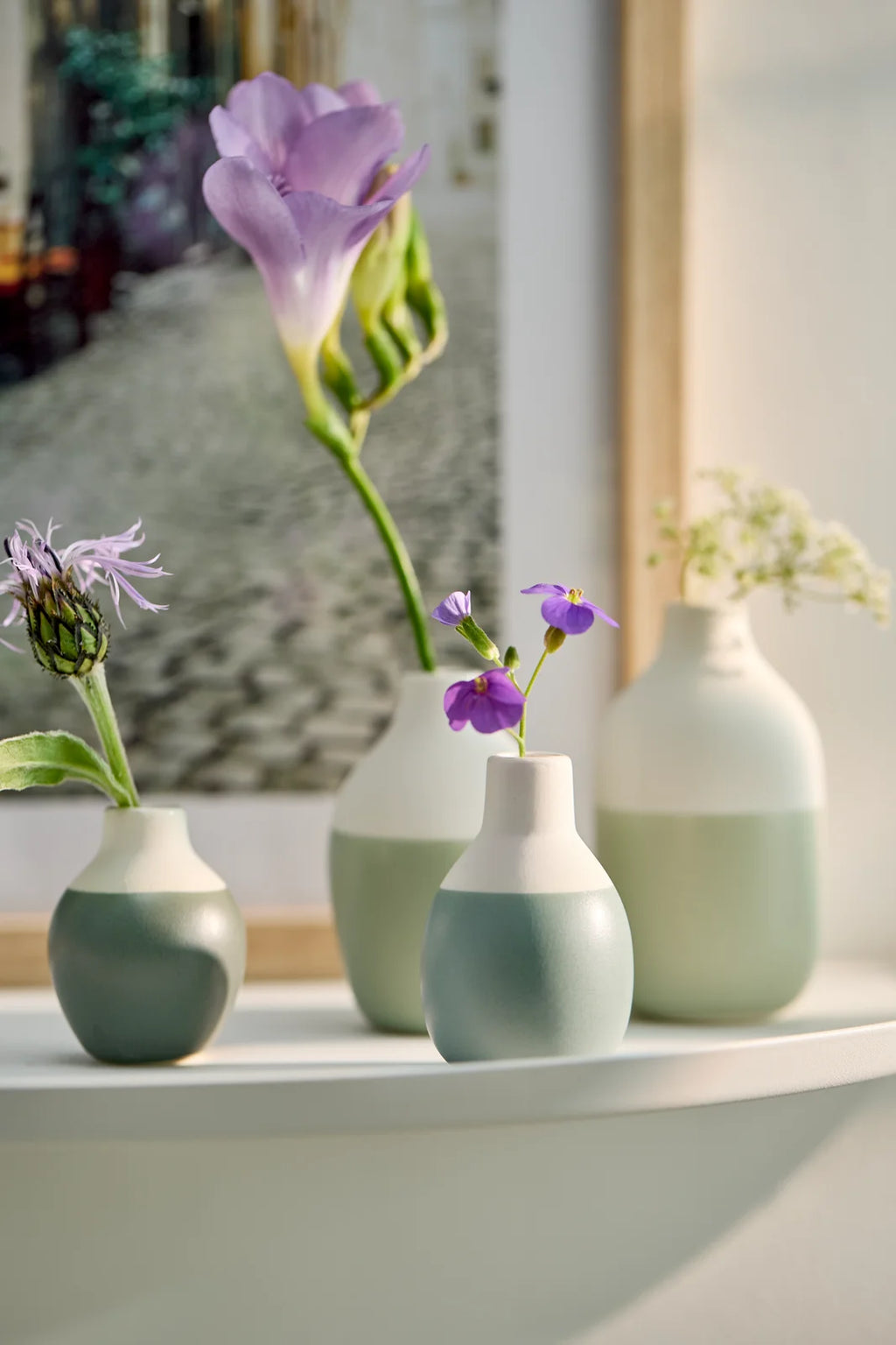 Mini bottle vases green Set 5-8,5x3,5-4,5cm