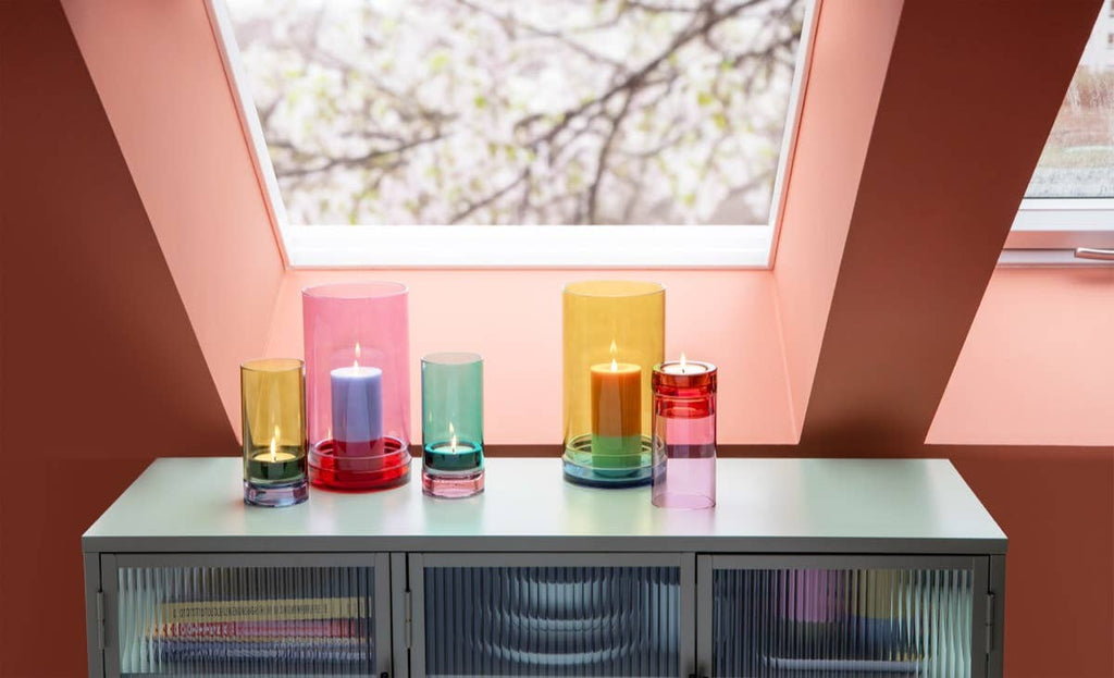 Glass lantern large 'Lucius' violett