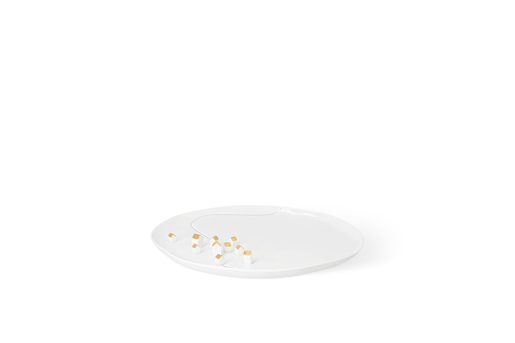 Porcelain stories plate village gold Diameter32cm