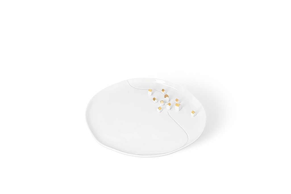 Porcelain stories plate village gold Diameter32cm