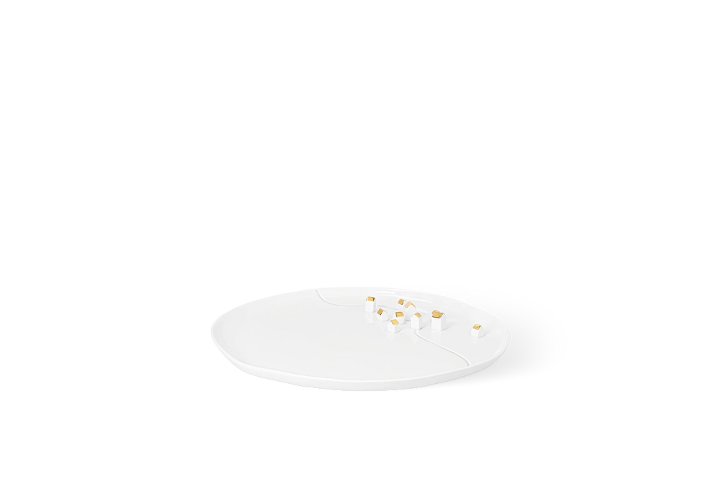 Porcelain stories plate village gold Diameter32cm